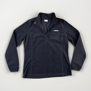 Columbia Women's Fleece Pullover Jacket L Black 1/4 Snap Outdoors Gorpcore